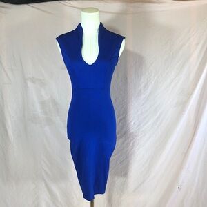 Windsor Cobalt Blue Cap-Sleeve V-Neck Midi Sheath Dress Size 0 XS XXS